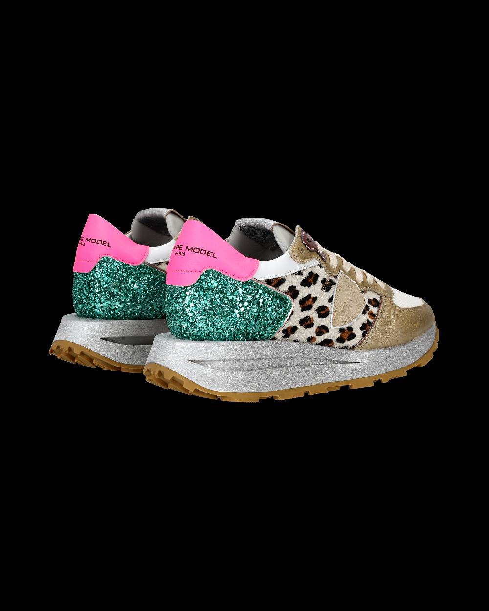 Philippe Model Sneaker basse Tropez Haute donna - bianco, fucsia e animalier Affare Del Giorno