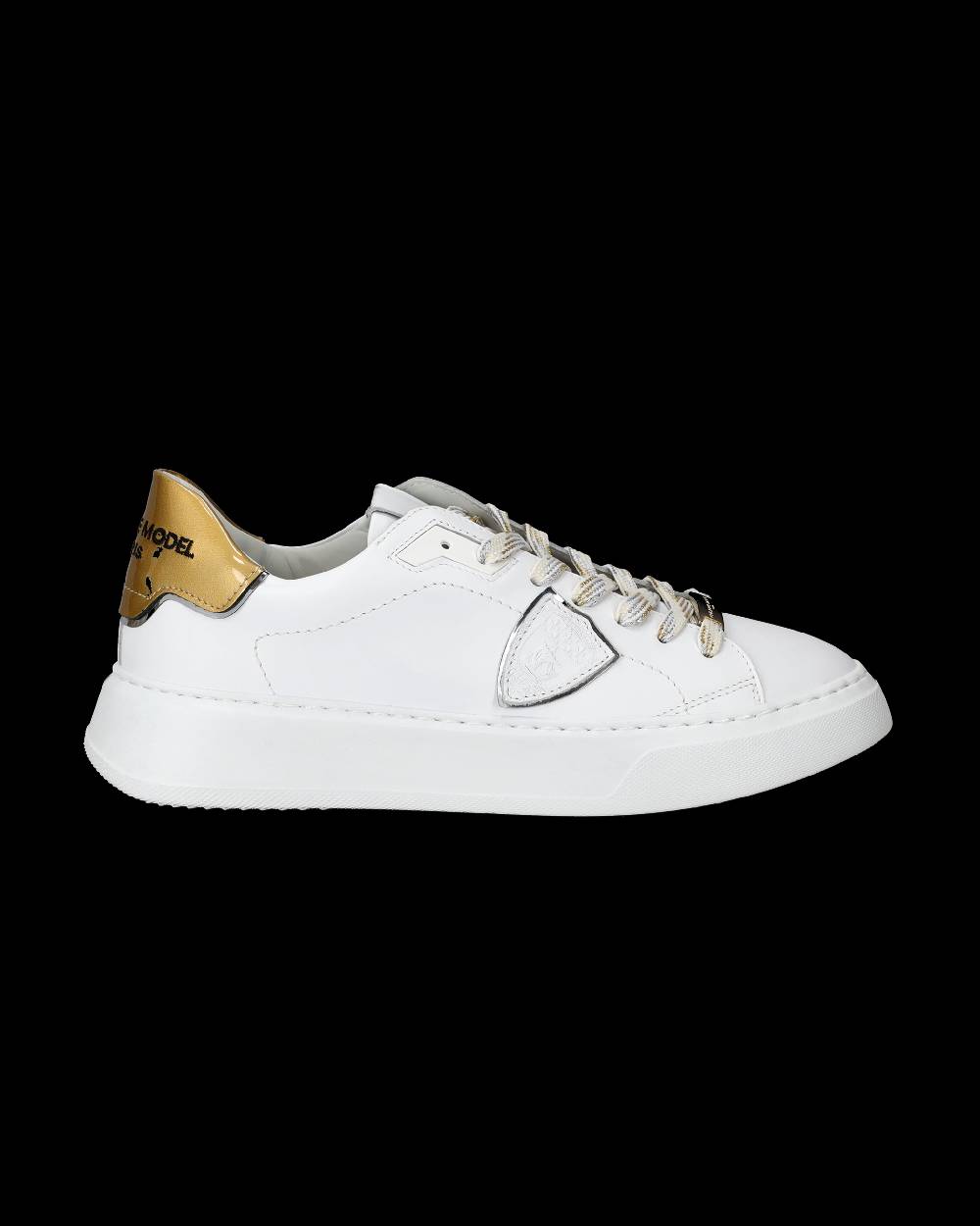 Philippe Model Sneakers Temple da Donna Bianche e Oro in Pelle E Vernice Nuovo