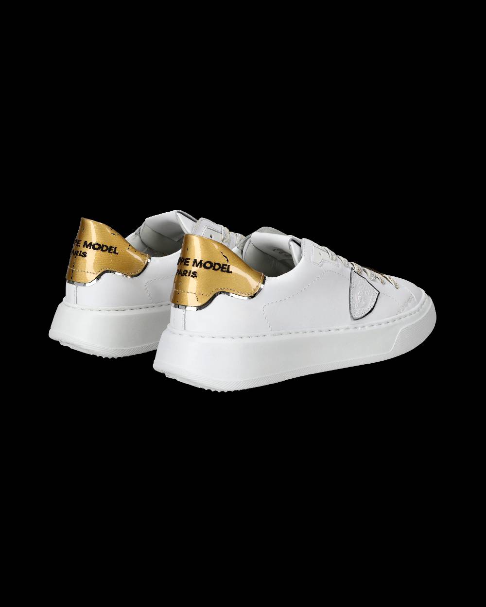 Philippe Model Sneakers Temple da Donna Bianche e Oro in Pelle E Vernice Nuovo