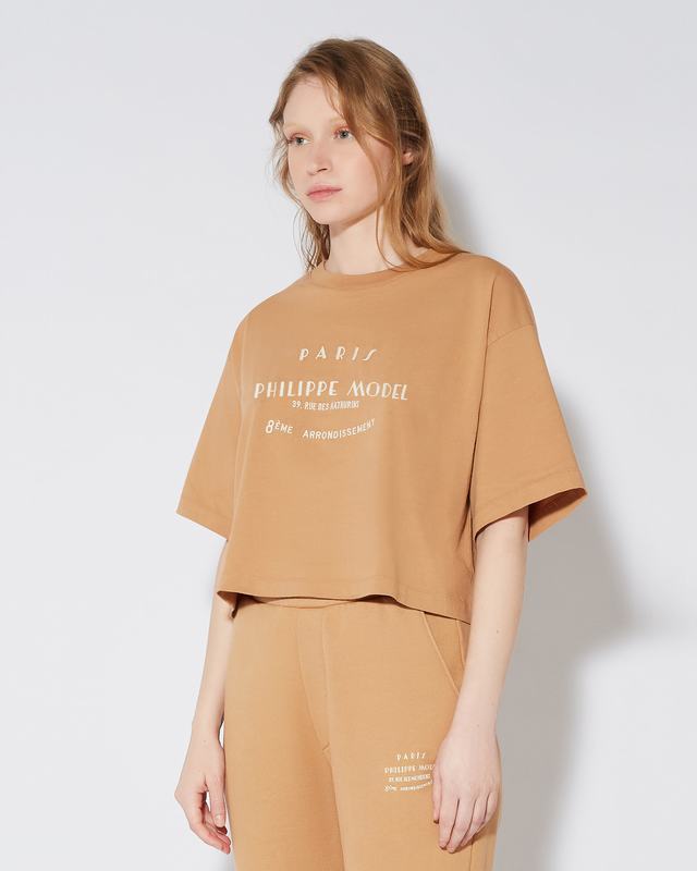 Philippe Model T-shirt cropped Marion da Donna Marrone in Jersey Economico