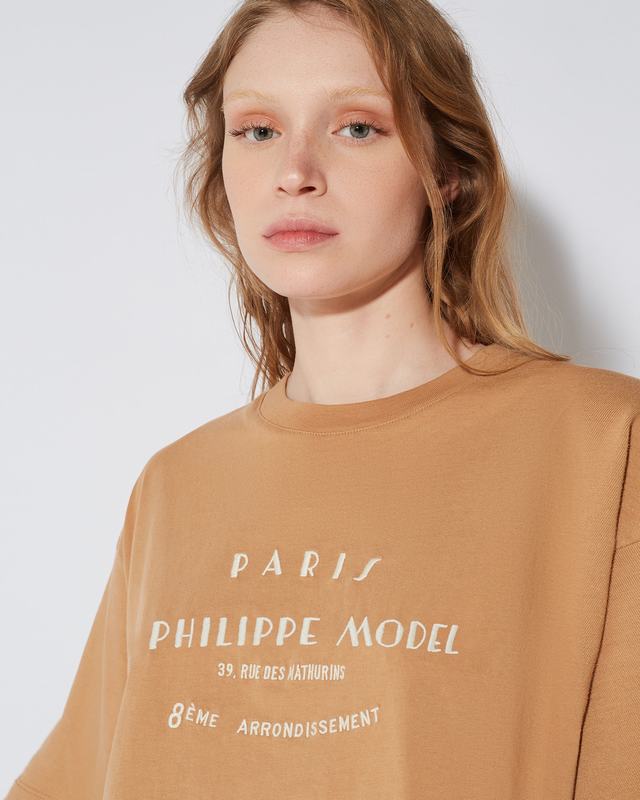 Philippe Model T-shirt cropped Marion da Donna Marrone in Jersey Economico