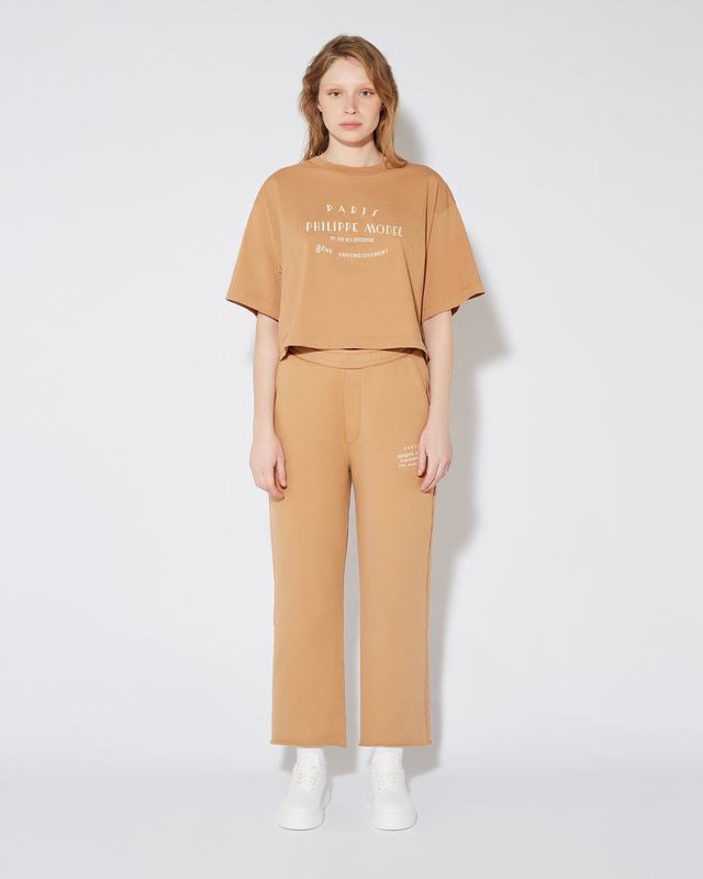 Philippe Model T-shirt cropped Marion da Donna Marrone in Jersey Economico