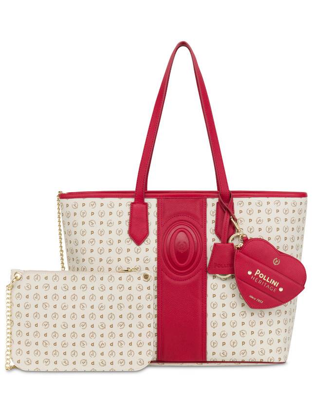 Pollini Shopping Bag Heritage 70th Anniversary Avorio/rosso Sconti questo mese