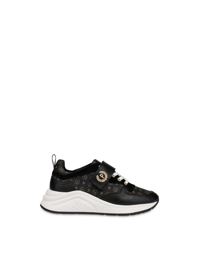 Pollini Sneakers In Vitello E Pvc Logo Heritage Nero/nero Saldi Di Fabbrica
