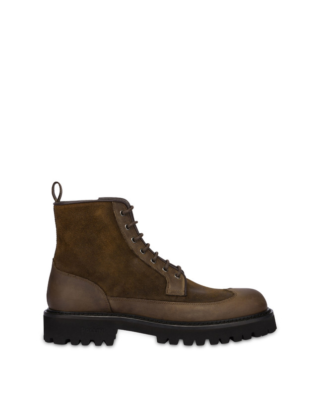 Pollini Combat Boot In Crosta E Vitello Budapest Fango/fango Novità