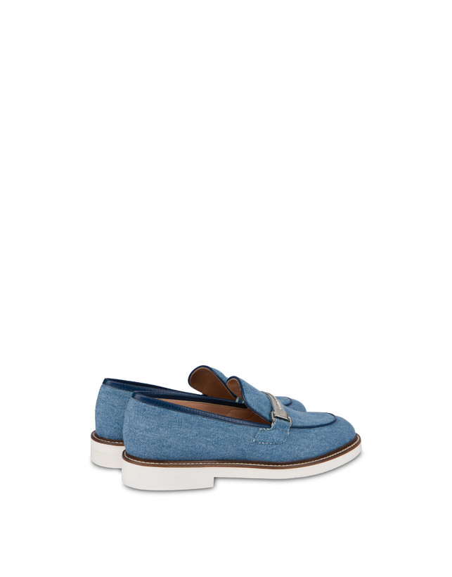 Pollini Mocassini In Tessuto Denim Mannish Denim/navy Vendita Economica