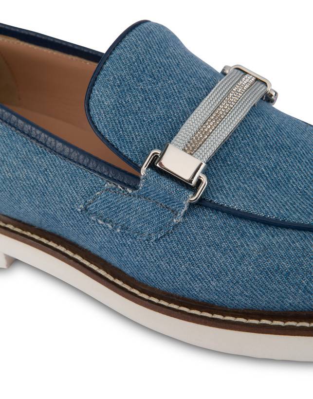 Pollini Mocassini In Tessuto Denim Mannish Denim/navy Vendita Economica