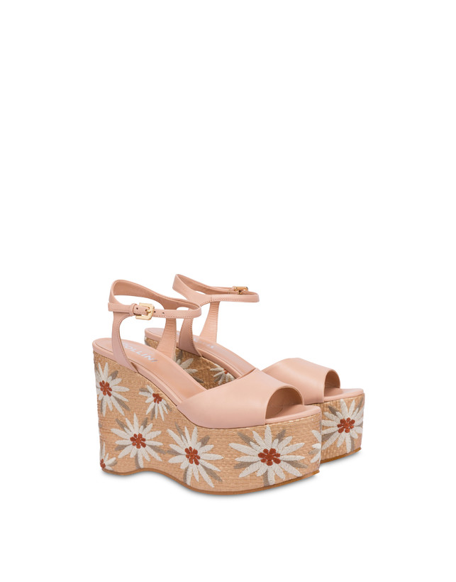 Pollini Sandali Con Zeppa Ricamata Desert Rose Nude/naturale Offerta settimanale