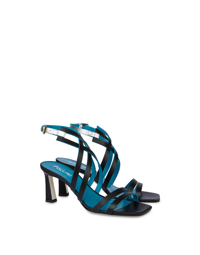 Pollini Sandali In Vitello E Nappa Laminata Incontri Nero/argento Italy