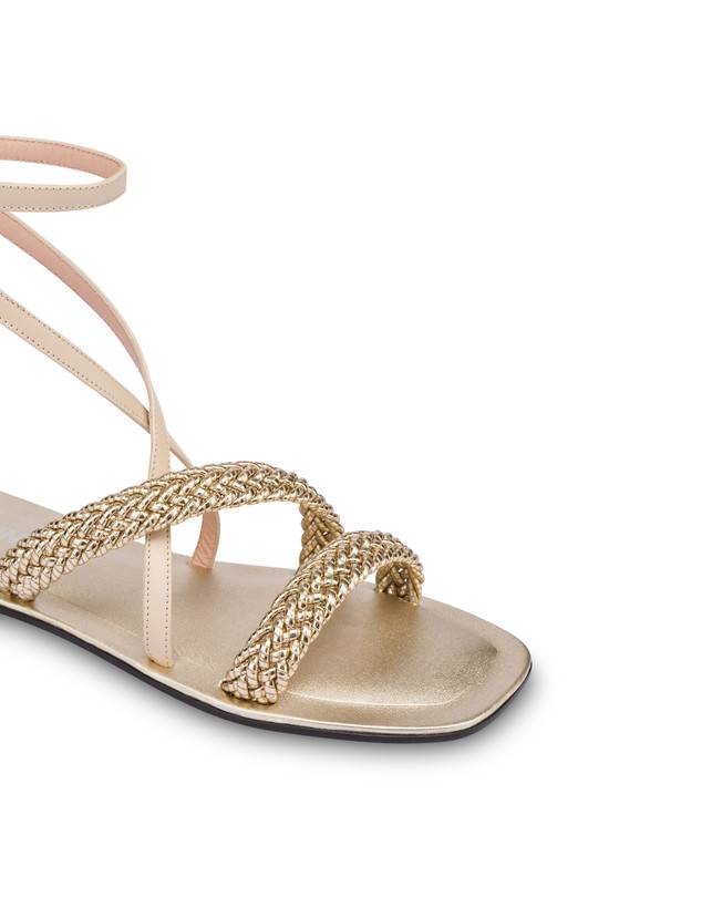 Pollini Sandali Flat In Vitello E Specchio Laminato Italian Savoir Faire Platino/sabbia Prezzo Ridotto