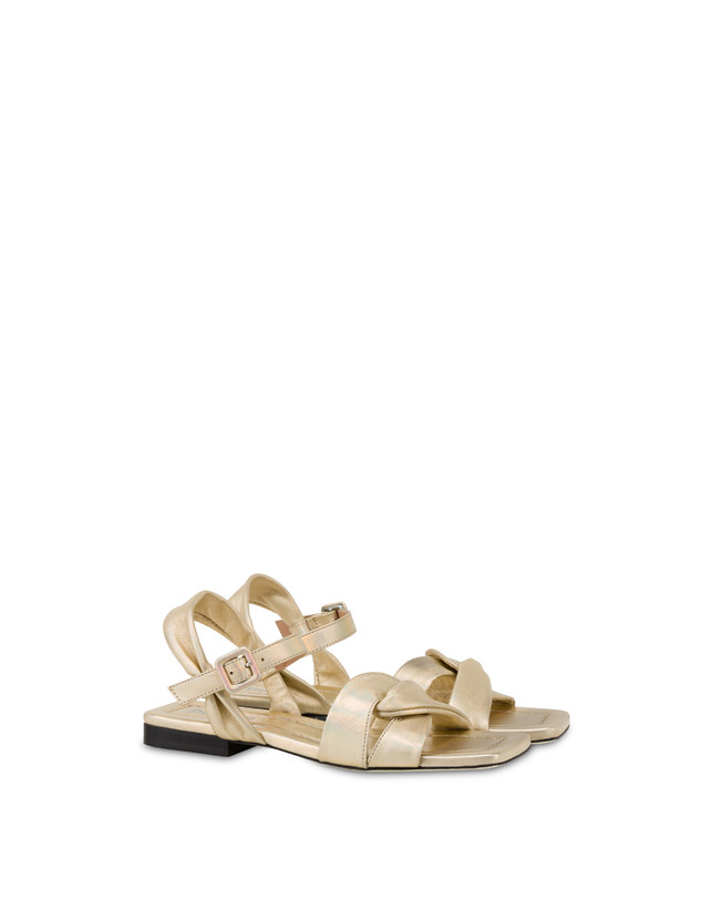 Pollini Sandali Flat In Nappa Laminata Oasis Sabbia Prezzo di fabbrica