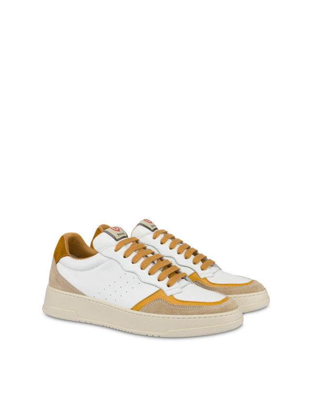 Pollini Sneakers In Vitello E Crosta Bourton Bianco/beige/senape/senape Online Outlet