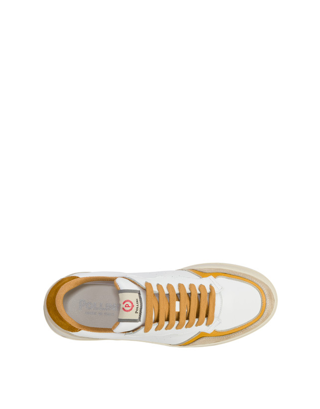 Pollini Sneakers In Vitello E Crosta Bourton Bianco/beige/senape/senape Online Outlet