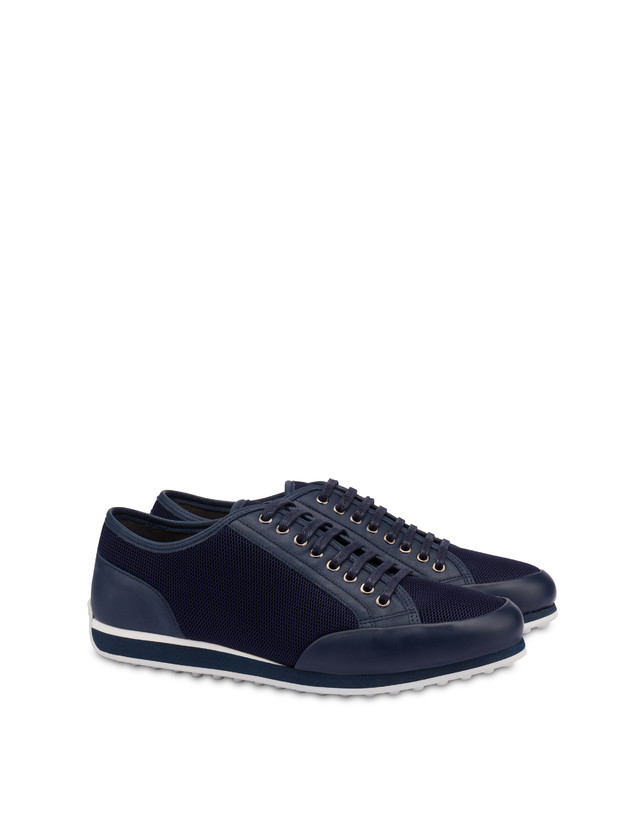 Pollini Sneakers In Vitello E Rete Sporty Driver Blu/blu/blu Nuova