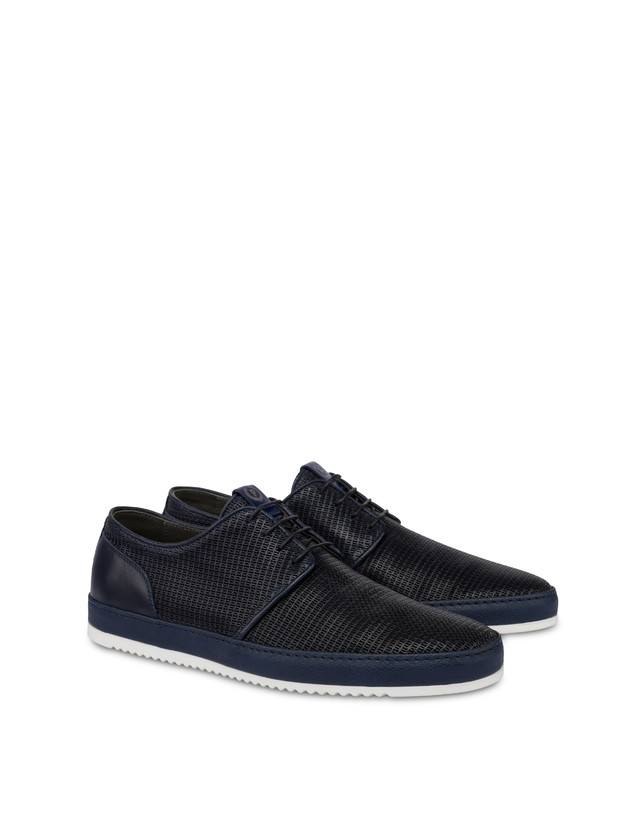 Pollini Derby In Pelle Stampa Traforata Foxing Blu Nuovi prodotti