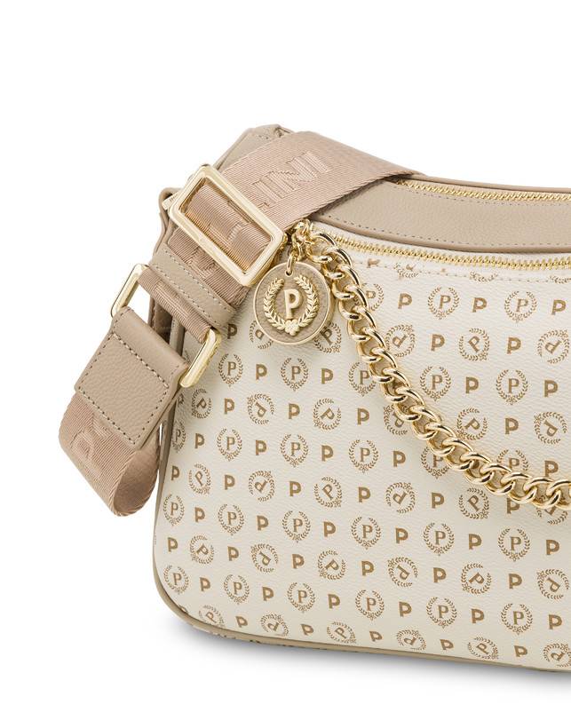 Pollini Borsa A Tracolla In Pvc Heritage Logo Classic Avorio/ghiaccio Ritorno libero