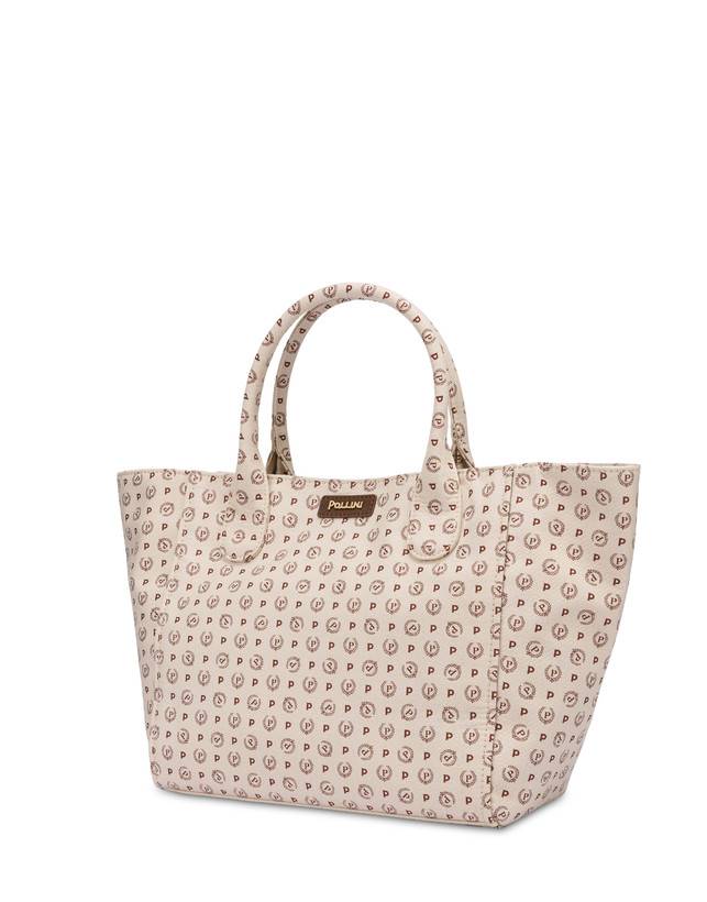 Pollini Borsa Tote Heritage Denim Jacquard Avorio/marrone In Vendita