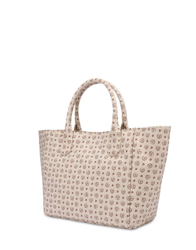 Pollini Borsa Tote Heritage Denim Jacquard Avorio/marrone In Vendita