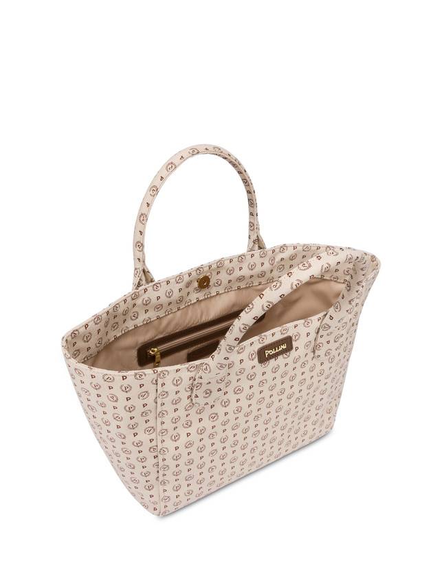 Pollini Borsa Tote Heritage Denim Jacquard Avorio/marrone In Vendita