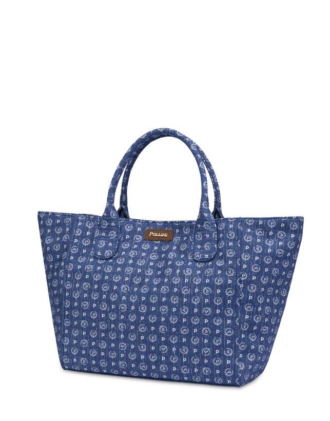 Pollini Borsa Tote Heritage Denim Jacquard Blu/marrone Saldi