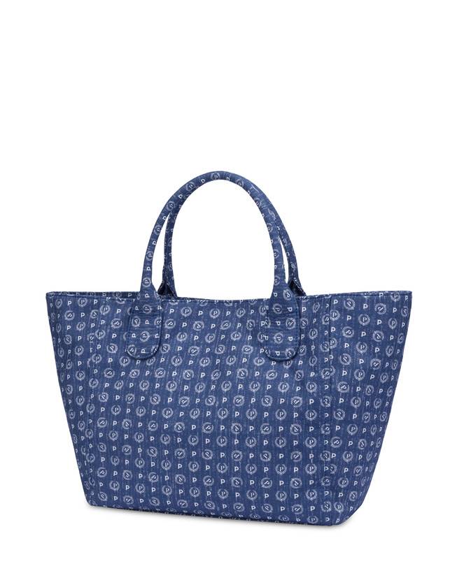 Pollini Borsa Tote Heritage Denim Jacquard Blu/marrone Saldi