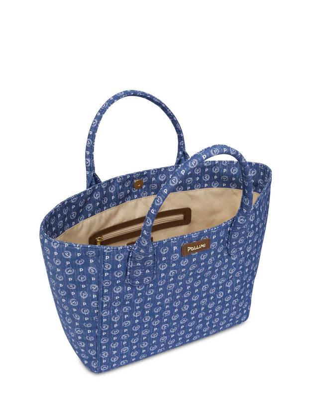 Pollini Borsa Tote Heritage Denim Jacquard Blu/marrone Saldi