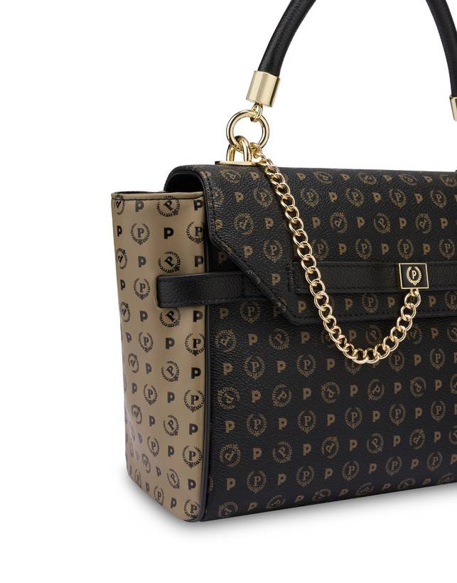 Pollini Borsa A Tracolla Bicolore Heritage Soft Touch Nero/taupe/nero Soddisfazione Garantita