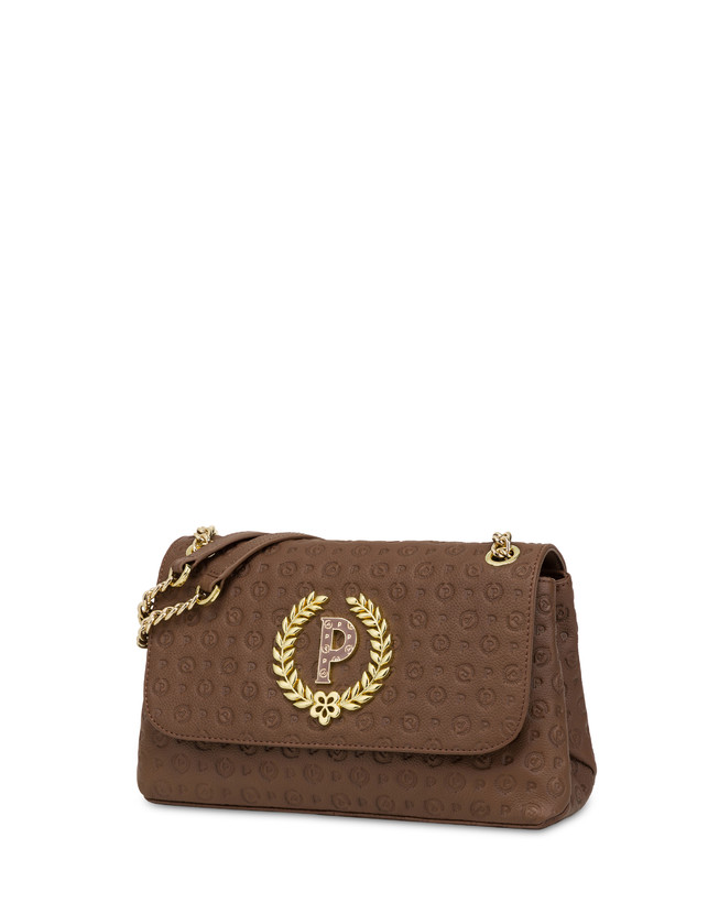 Pollini Borsa A Spalla In Vitello Heritage Logo Embossed Marrone Sconto