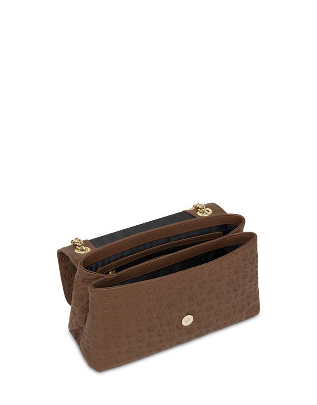 Pollini Borsa A Spalla In Vitello Heritage Logo Embossed Marrone Sconto