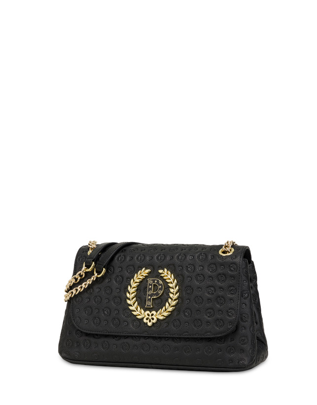 Pollini Borsa A Spalla In Vitello Heritage Logo Embossed Nero Offerta