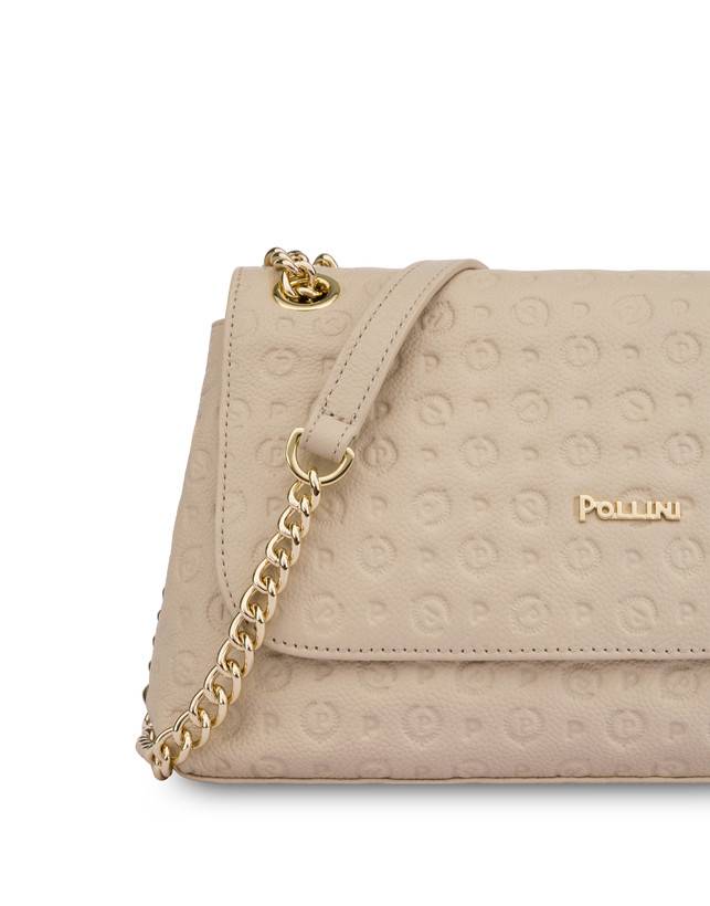 Pollini Borsa A Spalla Heritage Logo Embossed Avorio Vendita Calda