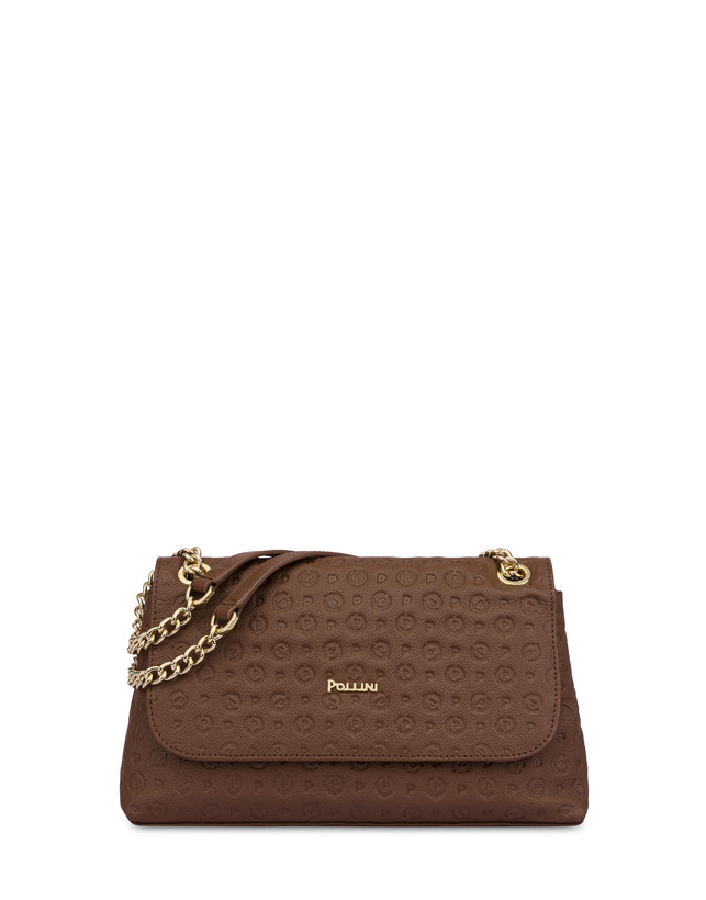 Pollini Borsa A Spalla Heritage Logo Embossed Marrone Vendita Economica