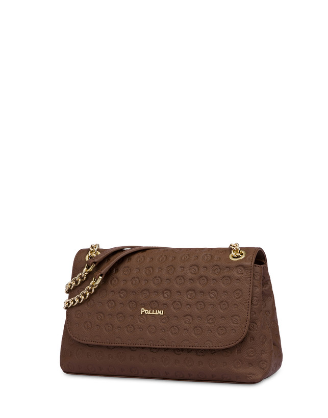 Pollini Borsa A Spalla Heritage Logo Embossed Marrone Vendita Economica