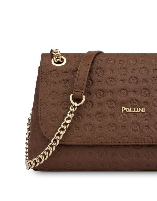 Pollini Borsa A Spalla Heritage Logo Embossed Marrone Vendita Economica