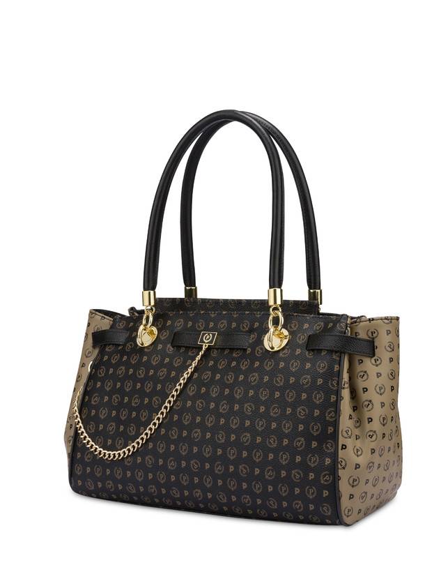 Pollini Borsa Doppio Manico Bicolor Heritage Soft Touch Nero/taupe/nero Offerta speciale