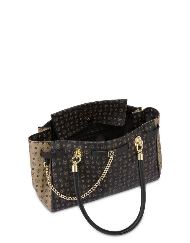 Pollini Borsa Doppio Manico Bicolor Heritage Soft Touch Nero/taupe/nero Offerta speciale