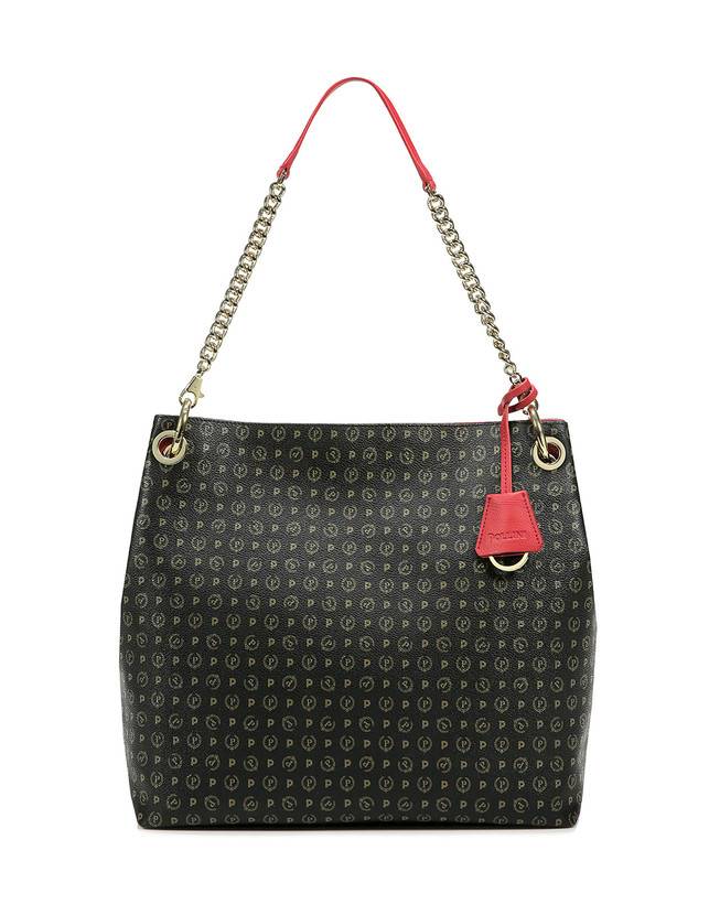Pollini Borsa A Spalla Heritage Logo Classic Nero/lacca Flash Sale