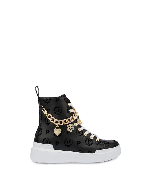 Pollini High Sneakers Con Charms Heritage Flock Nero/nero Offerta per la Festa della Mamma