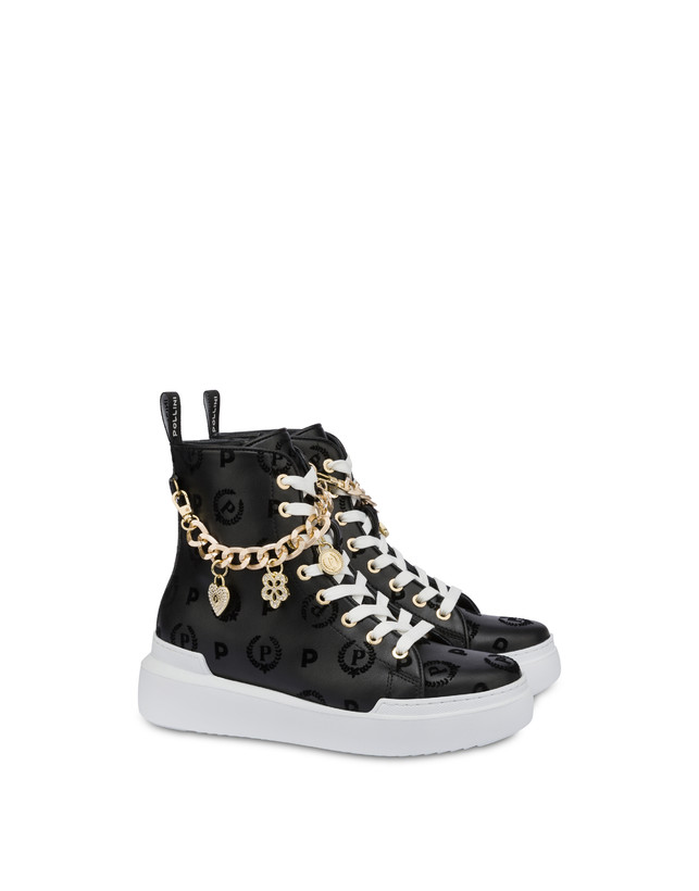 Pollini High Sneakers Con Charms Heritage Flock Nero/nero Offerta per la Festa della Mamma