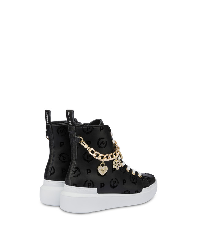 Pollini High Sneakers Con Charms Heritage Flock Nero/nero Offerta per la Festa della Mamma