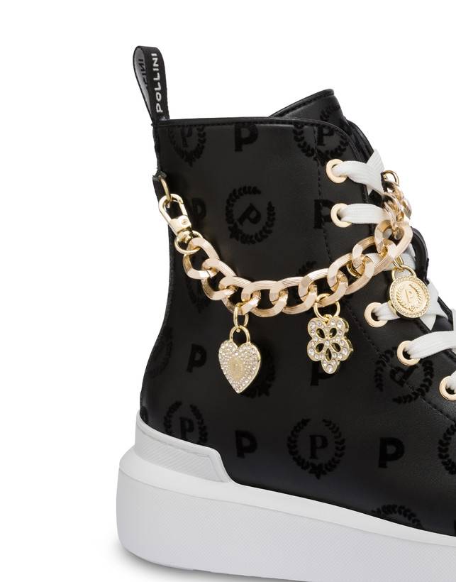 Pollini High Sneakers Con Charms Heritage Flock Nero/nero Offerta per la Festa della Mamma