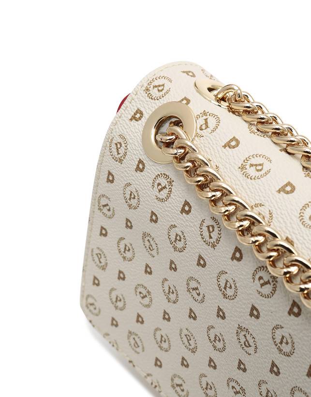Pollini Borsa A Spalla Con Catena Heritage Logo Classic Avorio/lacca Solo un giorno rimasto