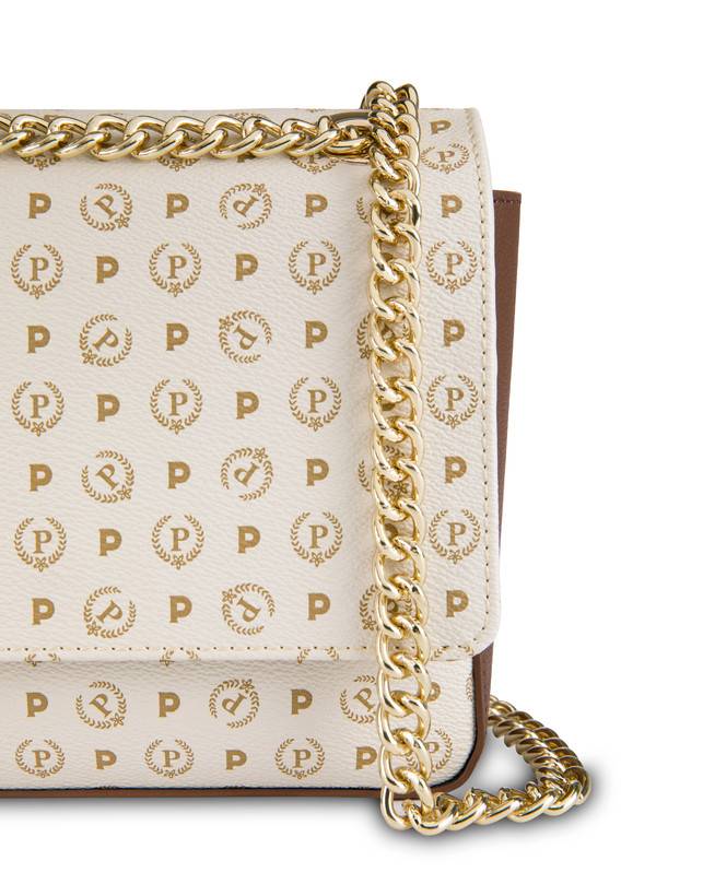 Pollini Borsa A Spalla Con Catena Heritage Logo Classic Avorio/marrone Super sconto
