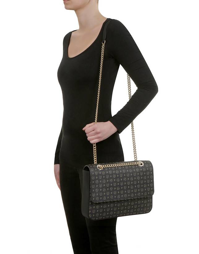 Pollini Borsa A Spalla Con Catena Heritage Logo Classic Nero/nero Enormi sconti