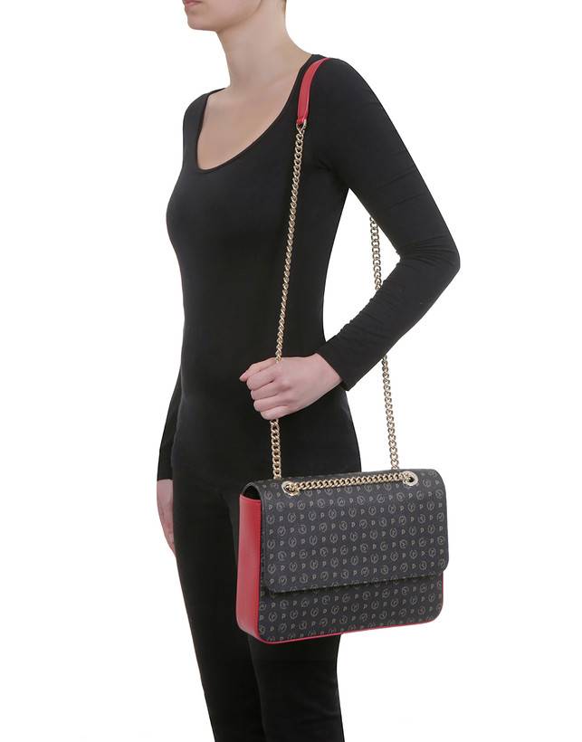 Pollini Borsa A Spalla Con Catena Heritage Logo Classic Nero/lacca 50% di sconto con spedizione gratuita