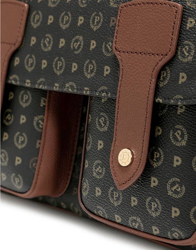 Pollini Borsa A Spalla Multitasche Heritage Logo Classic Nero/marrone Black Friday Prezzi