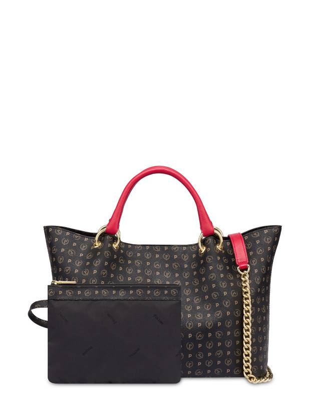 Pollini Borsa Doppio Manico In Pvc Heritage Logo Classic Nero/lacca 50% di sconto per tempo limitato