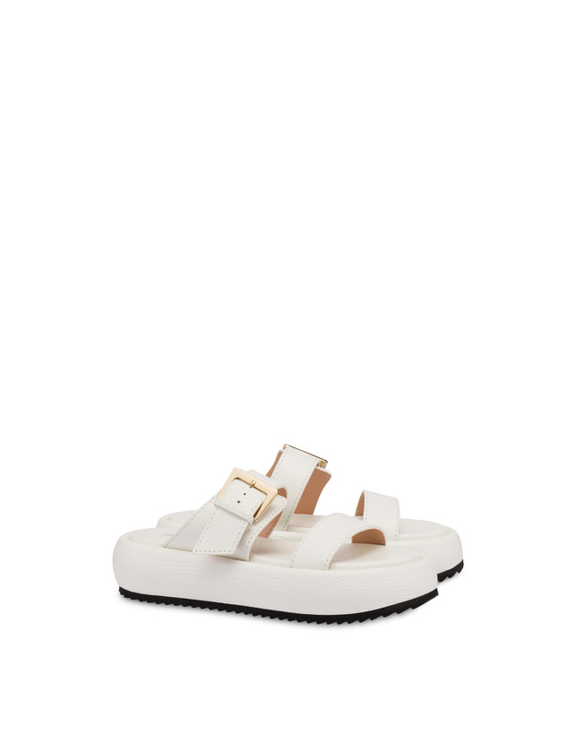 Pollini Sandali Flatform In Vitello Bottalato Ethos Bianco Vendita