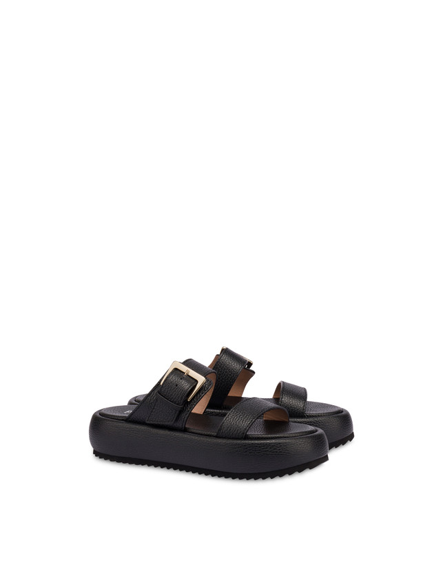 Pollini Sandali Flatform In Vitello Bottalato Ethos Nero Promozione