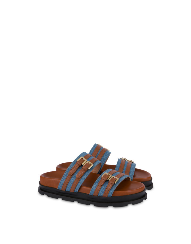 Pollini Ciabatte In Tessuto Denim E Vitello Nikki Denim/wood Spedizione Gratuita